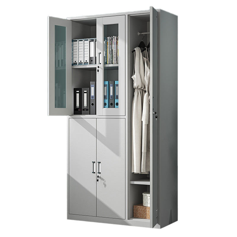 White Steel Storage Cabinet Contemporary Hinged Wardrobe Cabinet