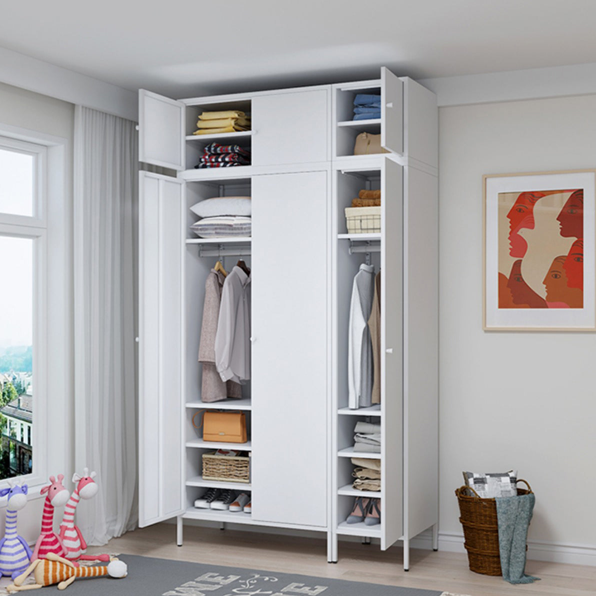 Metallic Finish Cabinet with Legs Contemporary Metal Wardrobe for Home