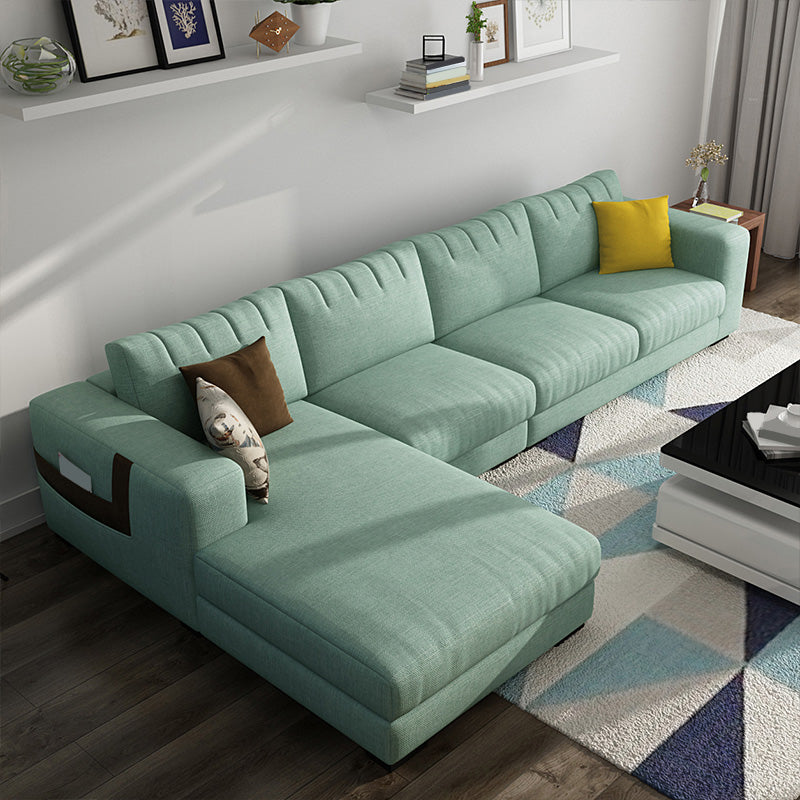 Modern Cotton Stationary Sofa 4-seat Square Arm Sofa & Chaise