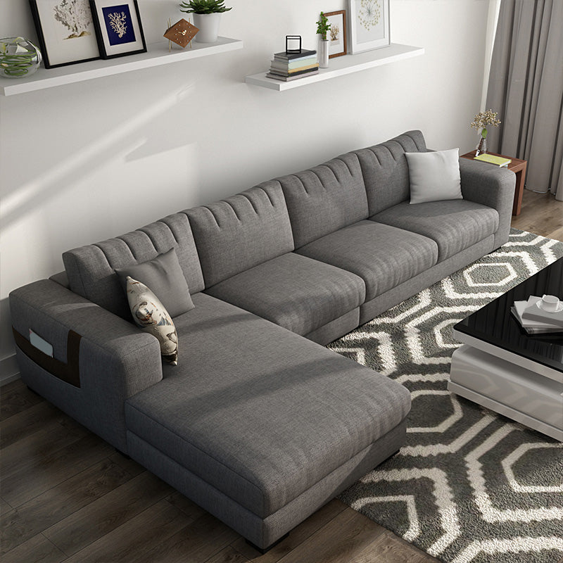 Modern Cotton Stationary Sofa 4-seat Square Arm Sofa & Chaise