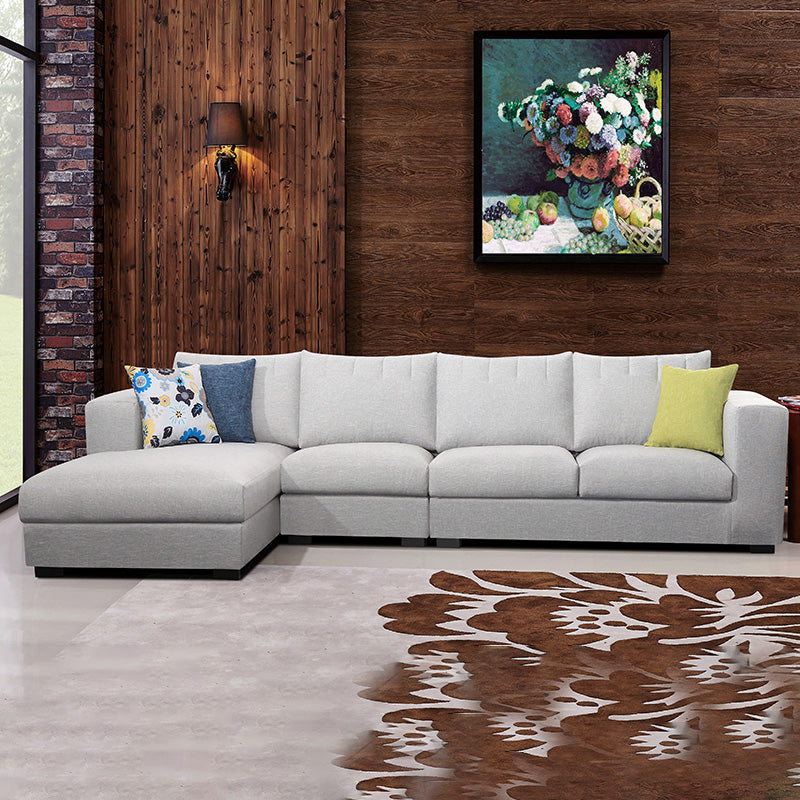 Modern Cotton Stationary Sofa 4-seat Square Arm Sofa & Chaise