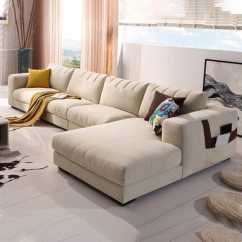 Modern Cotton Stationary Sofa 4-seat Square Arm Sofa & Chaise