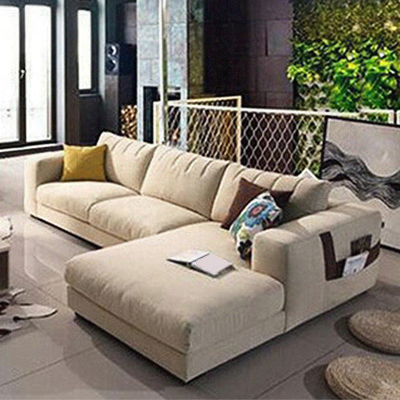 Modern Cotton Stationary Sofa 4-seat Square Arm Sofa & Chaise