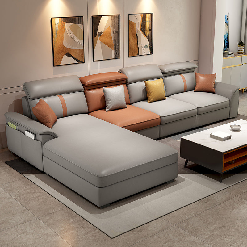 37.4"H 4-seater Pillow Top Arm Faux Leather Sofa& Chaise for Living Room