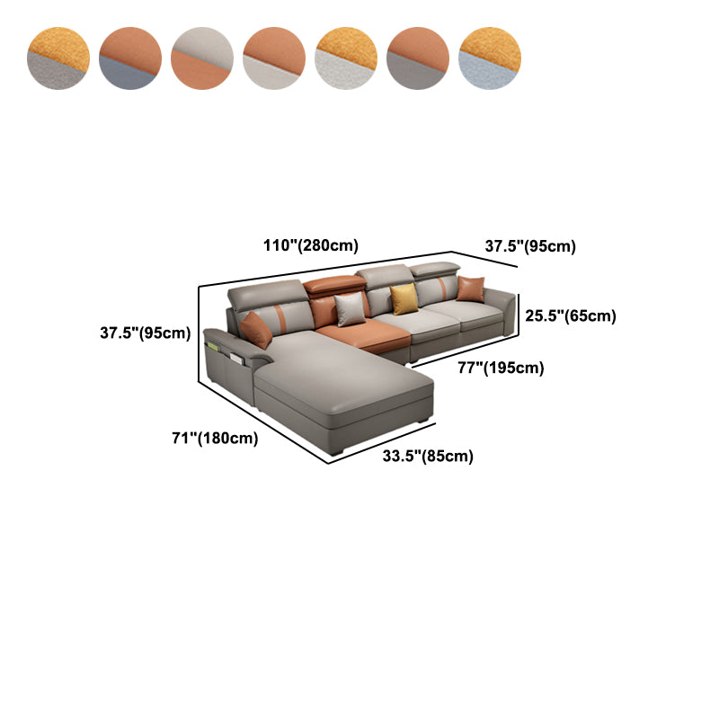 37.4"H 4-seater Pillow Top Arm Faux Leather Sofa& Chaise for Living Room