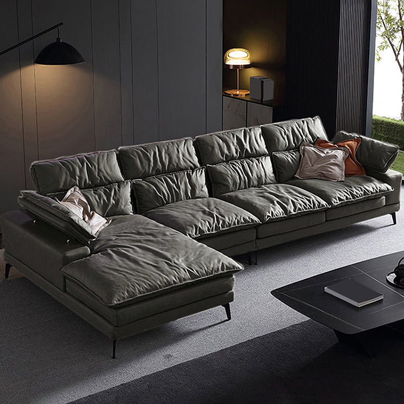 Modern Style Sofa Bed Imitation Leather Material Grey/khaki/coffee Feather Padded Sofa
