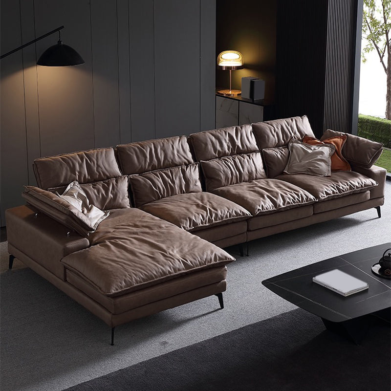 Modern Style Sofa Bed Imitation Leather Material Grey/khaki/coffee Feather Padded Sofa