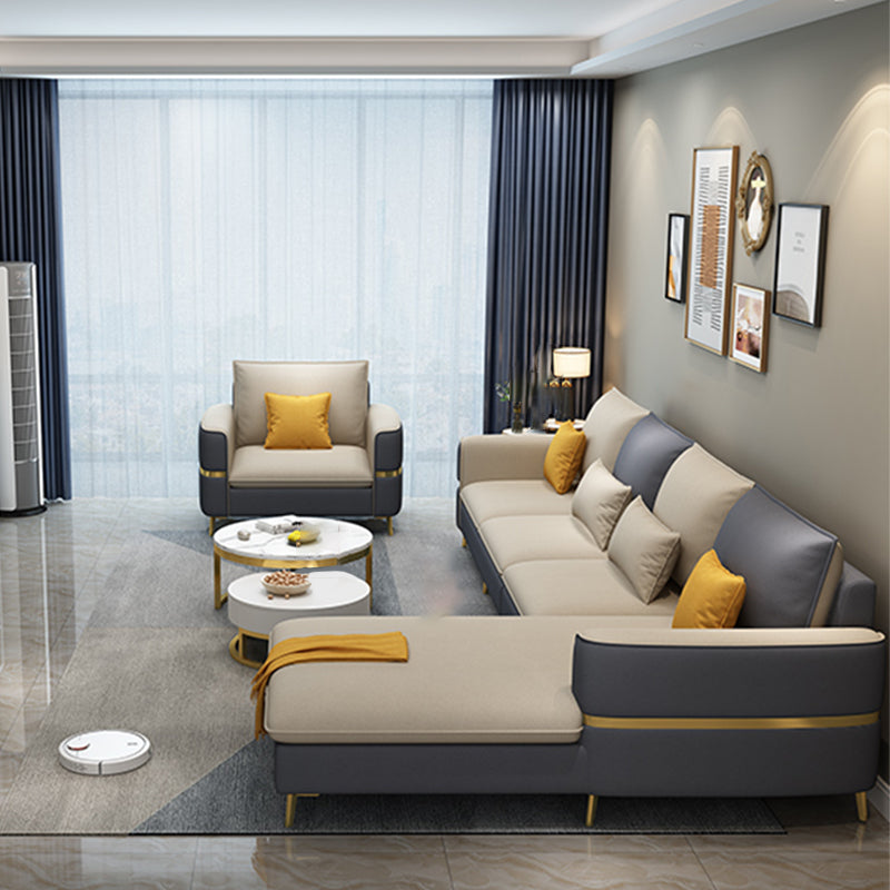 Glam Faux Leather Square Tufted Sofa Grey and Beige Sofa Chaise