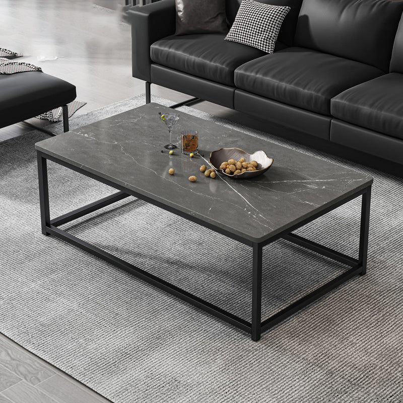 16.5"H Modern Rectangular Wooden Coffee Table Steel Frame Accent Table