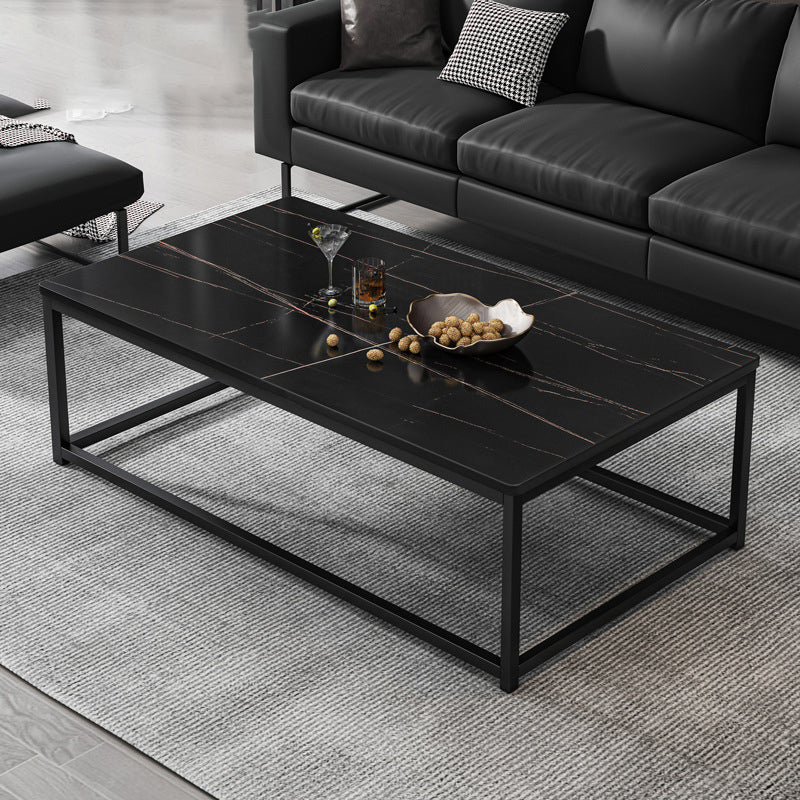 16.5"H Modern Rectangular Wooden Coffee Table Steel Frame Accent Table