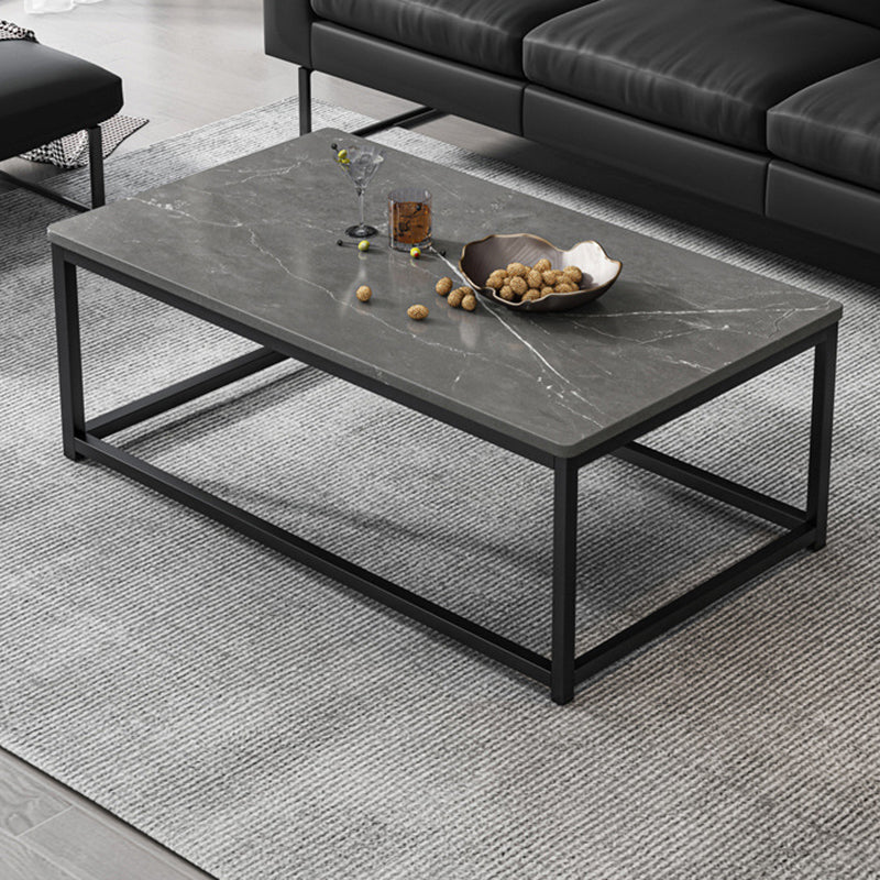 16.5"H Modern Rectangular Wooden Coffee Table Steel Frame Accent Table