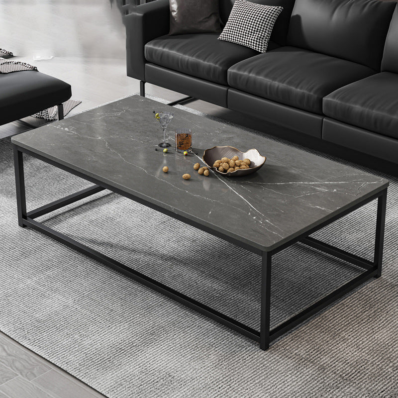 16.5"H Modern Rectangular Wooden Coffee Table Steel Frame Accent Table