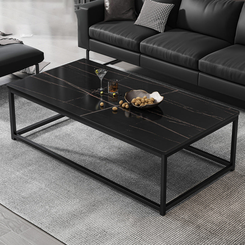 16.5"H Modern Rectangular Wooden Coffee Table Steel Frame Accent Table