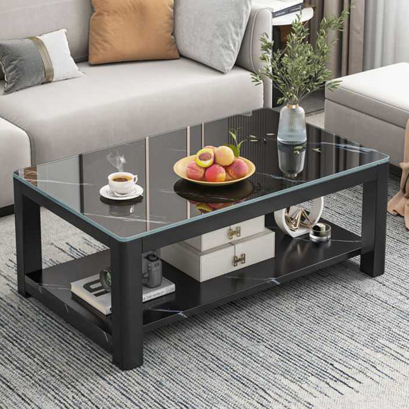 4 Legs Base Design Rectangular Glass/wood Table Modern Style Coffee Table