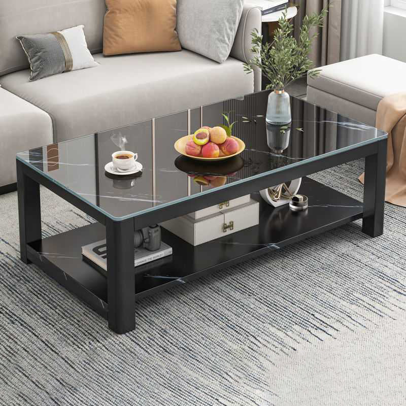 4 Legs Base Design Rectangular Glass/wood Table Modern Style Coffee Table