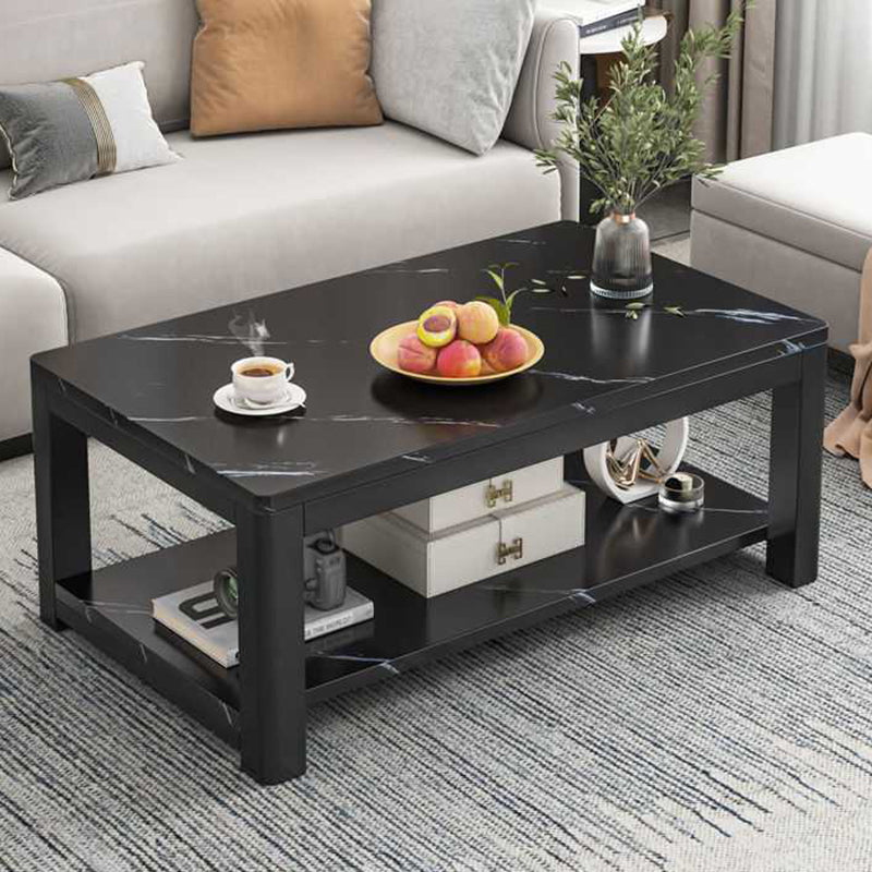 4 Legs Base Design Rectangular Glass/wood Table Modern Style Coffee Table