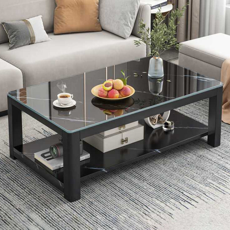 4 Legs Base Design Rectangular Glass/wood Table Modern Style Coffee Table