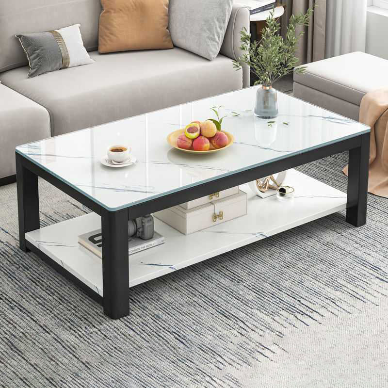 4 Legs Base Design Rectangular Glass/wood Table Modern Style Coffee Table