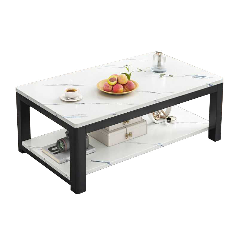 4 Legs Base Design Rectangular Glass/wood Table Modern Style Coffee Table