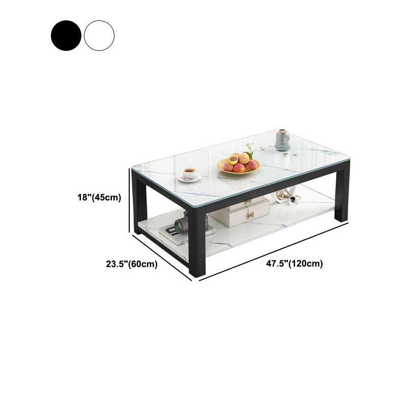 4 Legs Base Design Rectangular Glass/wood Table Modern Style Coffee Table