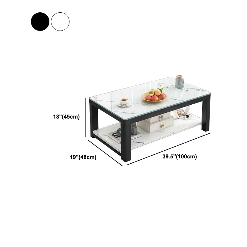 4 Legs Base Design Rectangular Glass/wood Table Modern Style Coffee Table