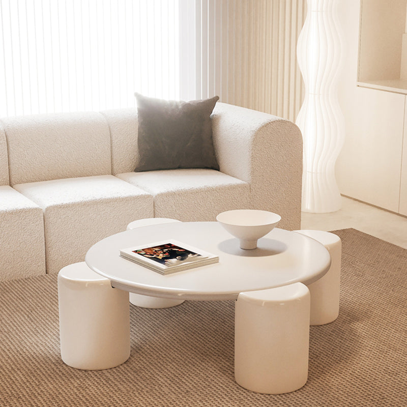 Solid Wood 4 Legs Coffee Table Minimalist Round Accent Table in White/Gray