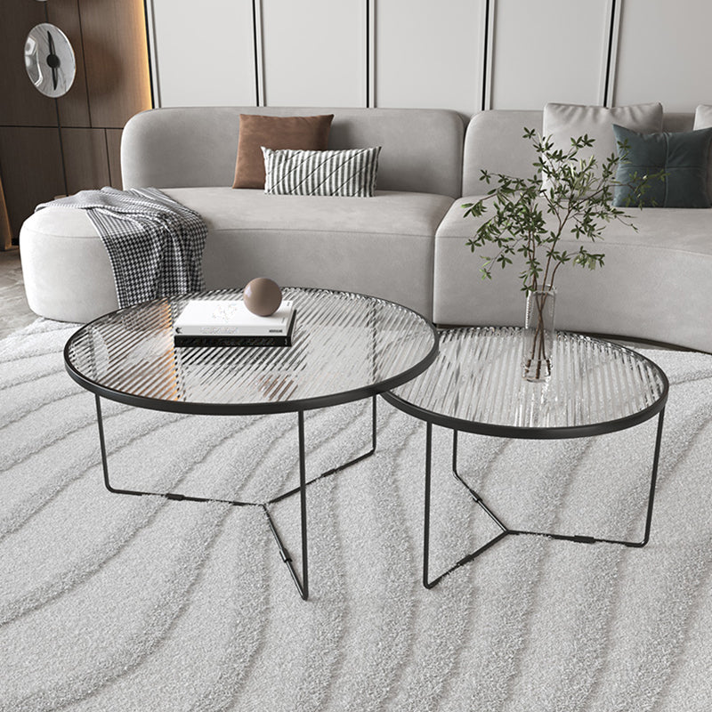 Modern Style Round Toughened Glass Table with Metal Cross Legs Coffee Table
