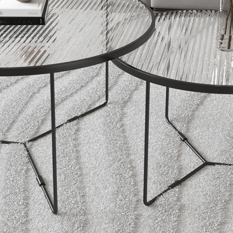Modern Style Round Toughened Glass Table with Metal Cross Legs Coffee Table