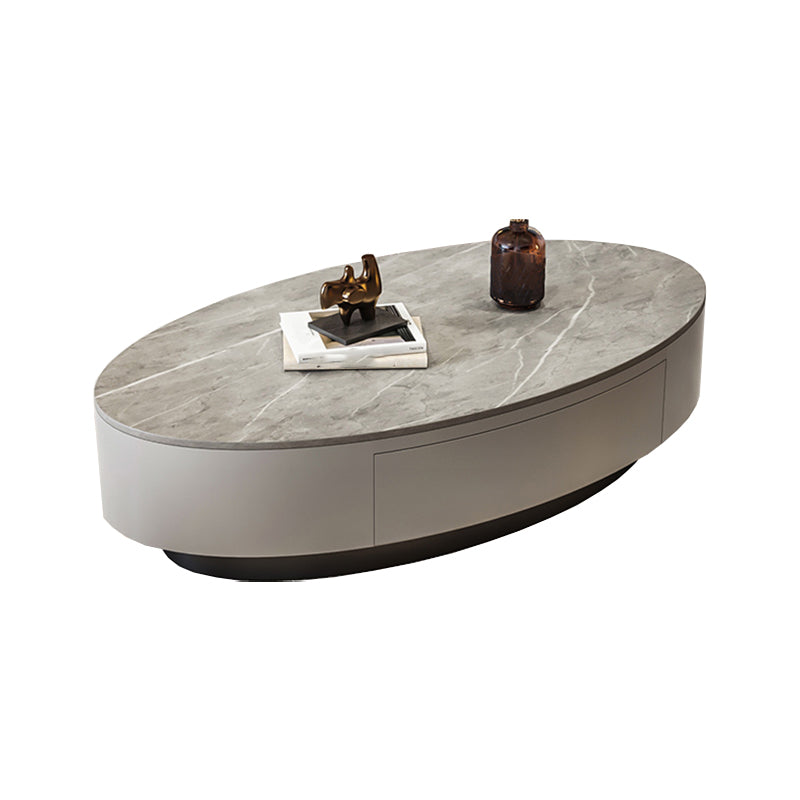 Glam 13.7" H Oval Slate Coffee Table Iron Drum Cocktail Table with Drawer
