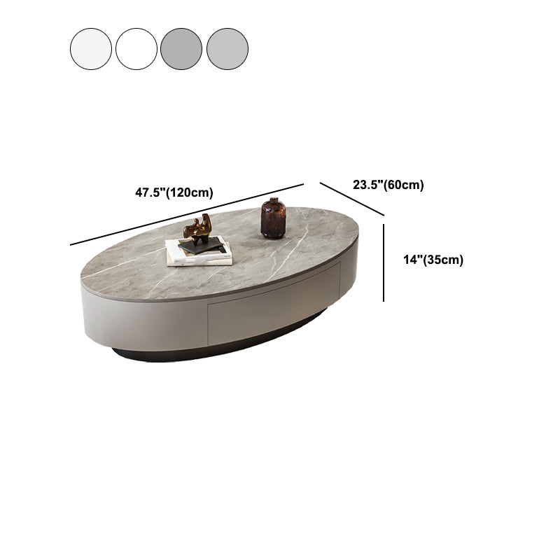 Glam 13.7" H Oval Slate Coffee Table Iron Drum Cocktail Table with Drawer