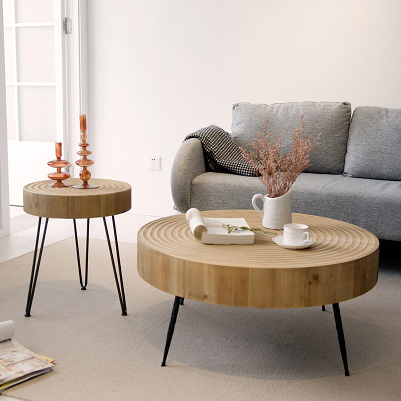 Scandinavian Round Solid Wood Coffee Table Metal 3 Legs/4 Legs Cocktail Table