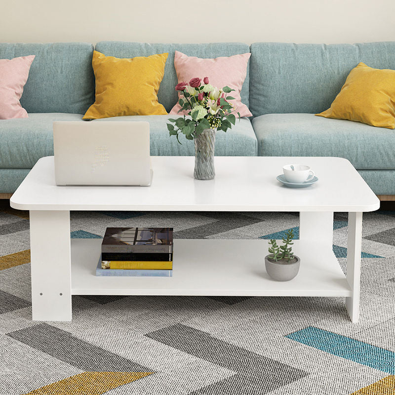 Modern Rectangle Wooden Coffee Table 16.5" H 4 Legs Cocktail Table with Shelf