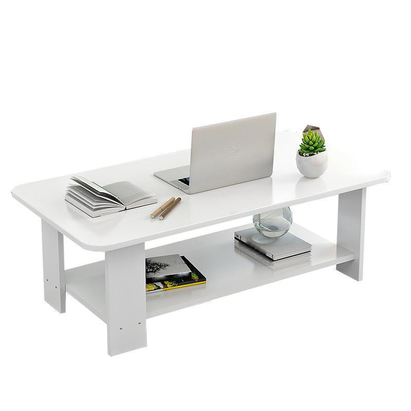 Modern Rectangle Wooden Coffee Table 16.5" H 4 Legs Cocktail Table with Shelf
