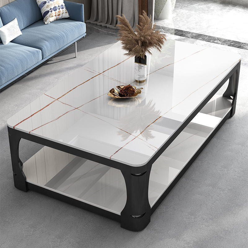 Glass Open Shelf Cocktail Table Minimalist Rectangle Coffee Table
