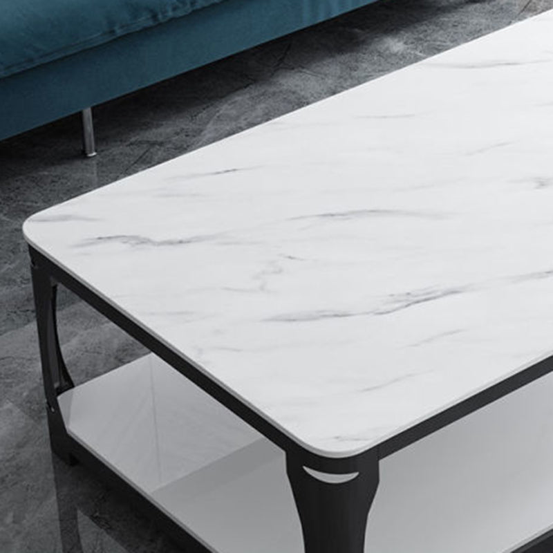 Glass Open Shelf Cocktail Table Minimalist Rectangle Coffee Table