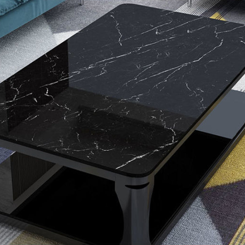 Glass Open Shelf Cocktail Table Minimalist Rectangle Coffee Table