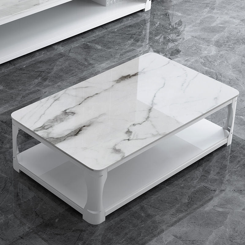 Glass Open Shelf Cocktail Table Minimalist Rectangle Coffee Table