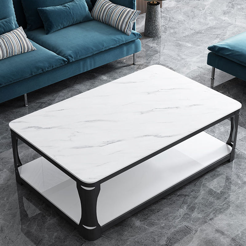 Glass Open Shelf Cocktail Table Minimalist Rectangle Coffee Table