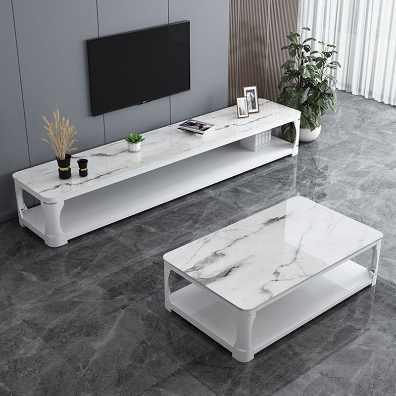 Glass Open Shelf Cocktail Table Minimalist Rectangle Coffee Table