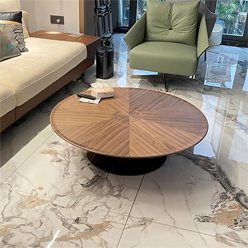 Mid-Century Modern Round Wood/Glass Coffee Table Metal Base Accent Table