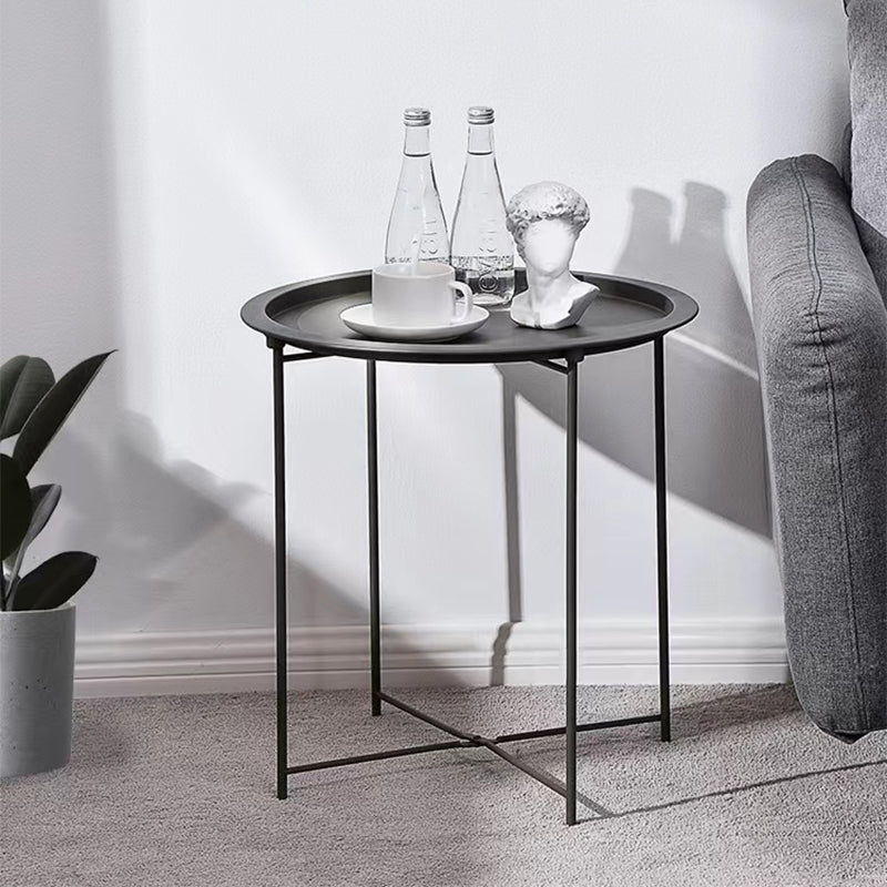 Mid-Century Cross Legs Side Table Metal Round Side End Table