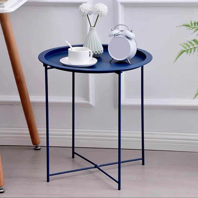 Mid-Century Cross Legs Side Table Metal Round Side End Table