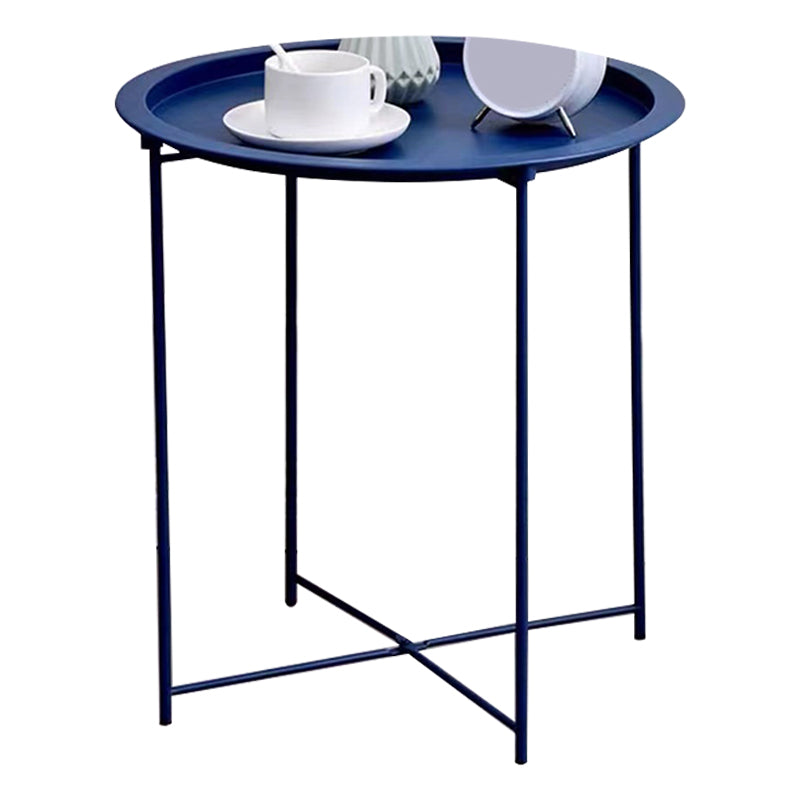 Mid-Century Cross Legs Side Table Metal Round Side End Table