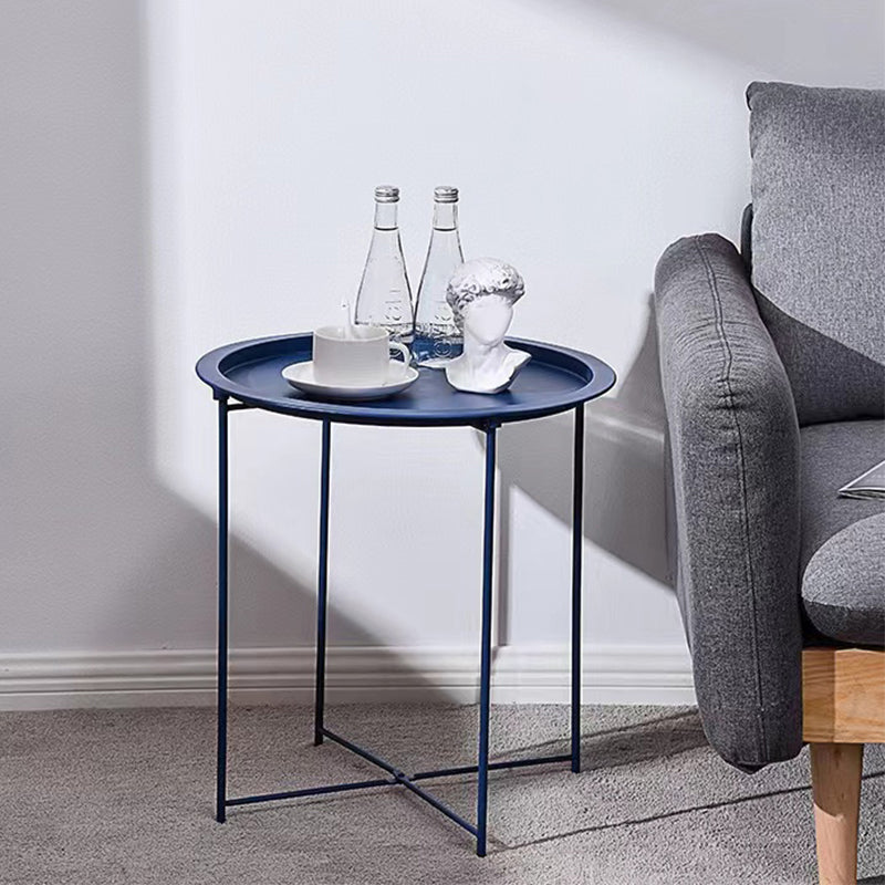 Mid-Century Cross Legs Side Table Metal Round Side End Table