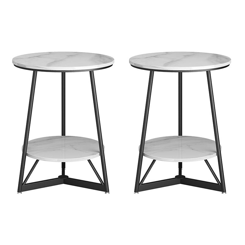23.6" Tall Modern Round Slate Top Side Table Metal Cross-leg End Table with Shelf