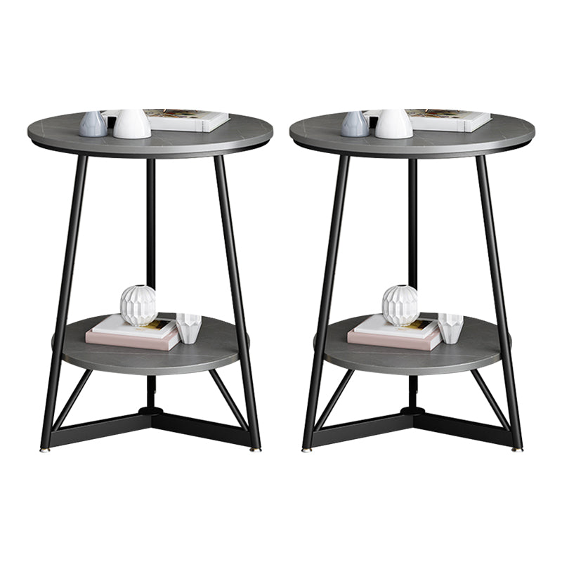 23.6" Tall Modern Round Slate Top Side Table Metal Cross-leg End Table with Shelf