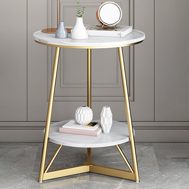 23.6" Tall Modern Round Slate Top Side Table Metal Cross-leg End Table with Shelf
