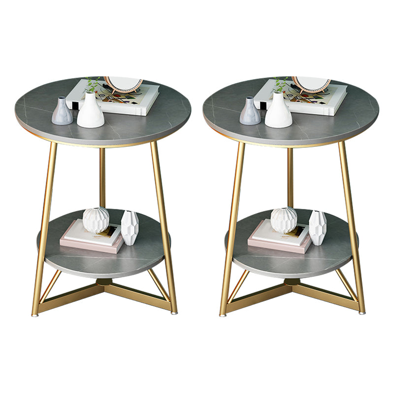 23.6" Tall Modern Round Slate Top Side Table Metal Cross-leg End Table with Shelf
