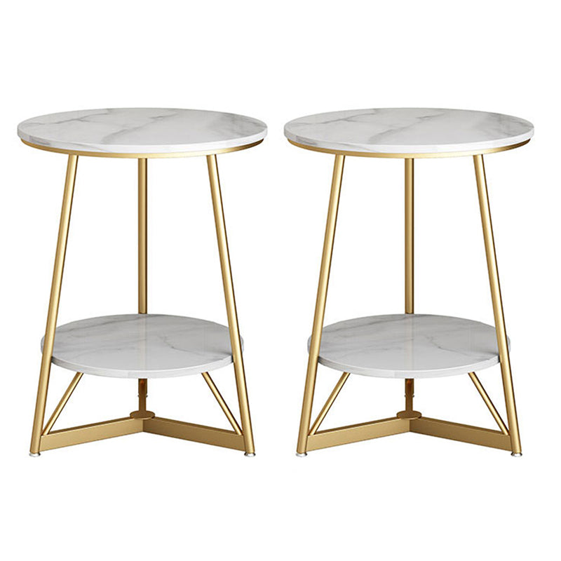 23.6" Tall Modern Round Slate Top Side Table Metal Cross-leg End Table with Shelf