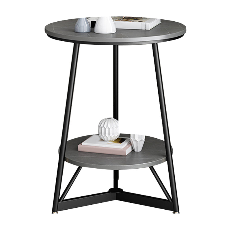 23.6" Tall Modern Round Slate Top Side Table Metal Cross-leg End Table with Shelf
